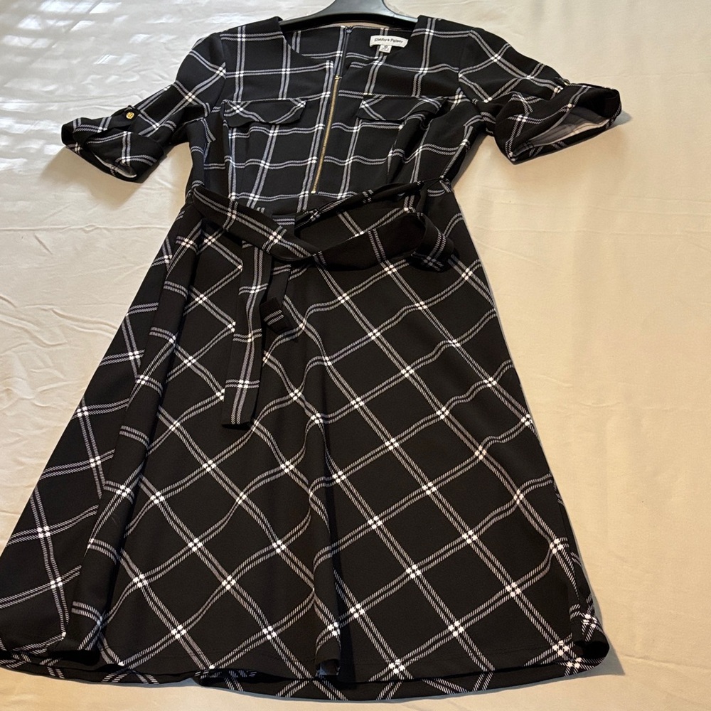 Shelby & Palmer Black White Plaid Midi Dress
